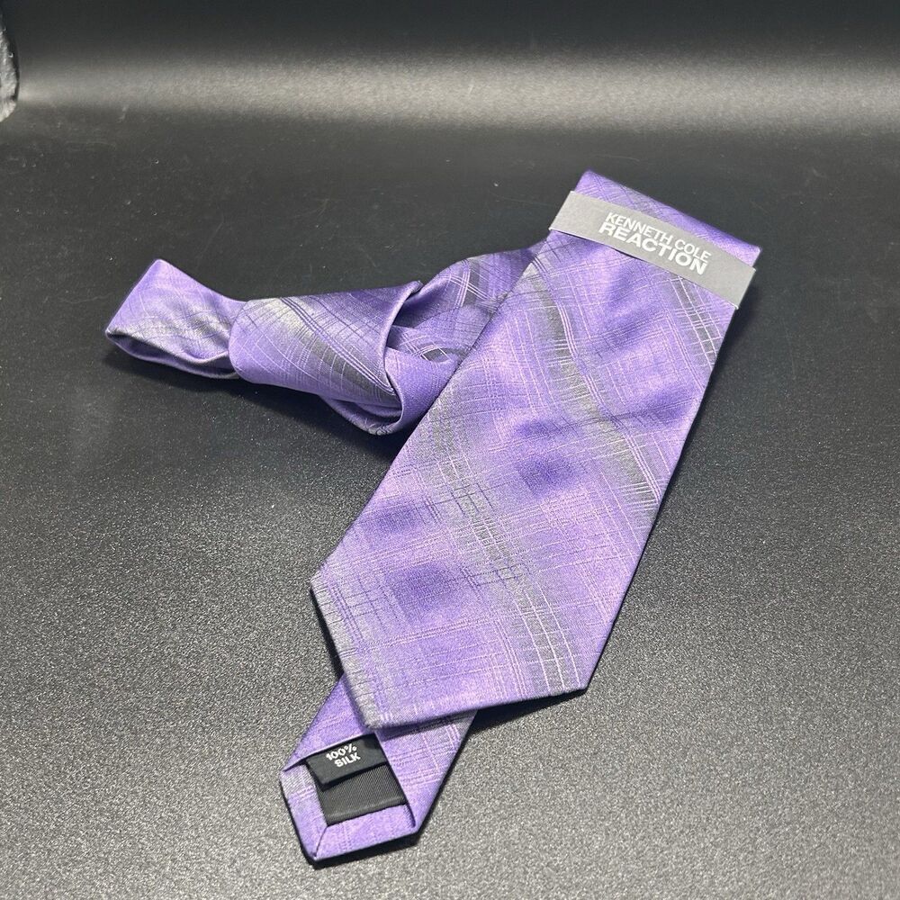 New Kenneth Cole Reaction Tie Men's Medium Width Purple 100% Silk